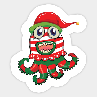 Christmas theme with monster in christmas hat Sticker